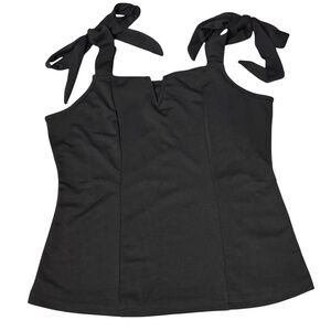 Black Tie Strap Crop Top Bow Shoulder Straps Stretch Tank